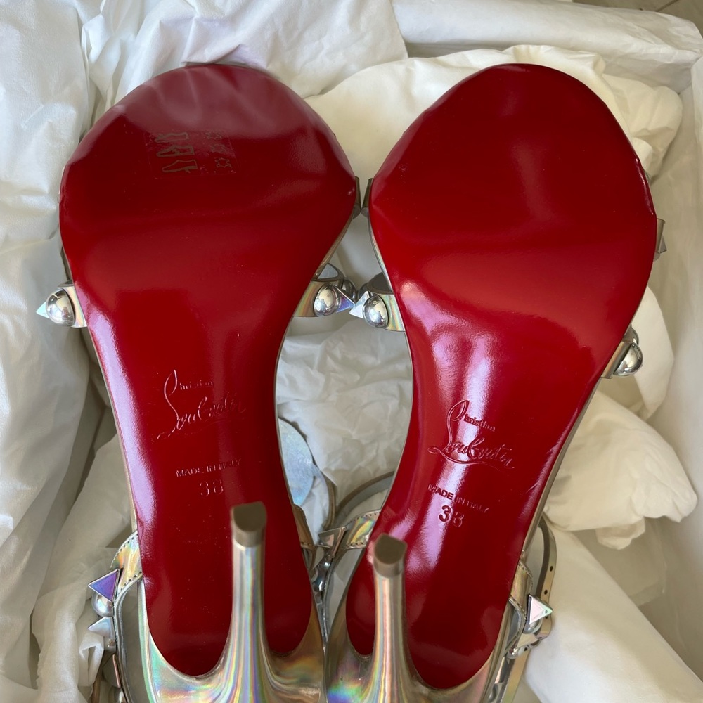christian louboutin Goldora 100mm stiletto sandal spike iridescent sz 38 - Picture 12 of 12